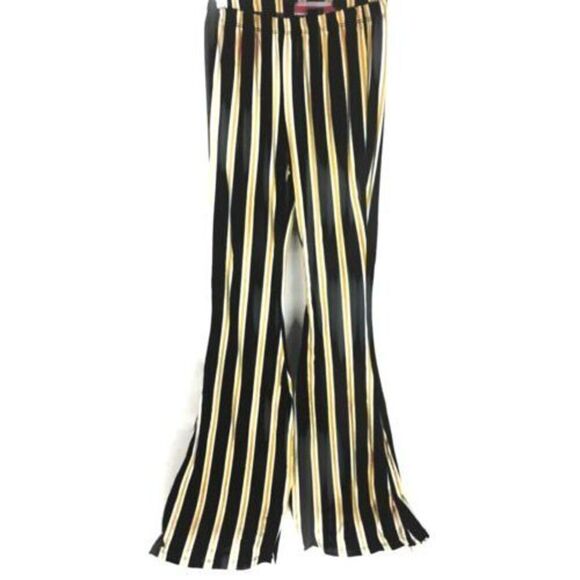 Polly & Esther Stretch Waist Pull On Black & Gold Stripe LONG Lounge Pants Small - Picture 1 of 3